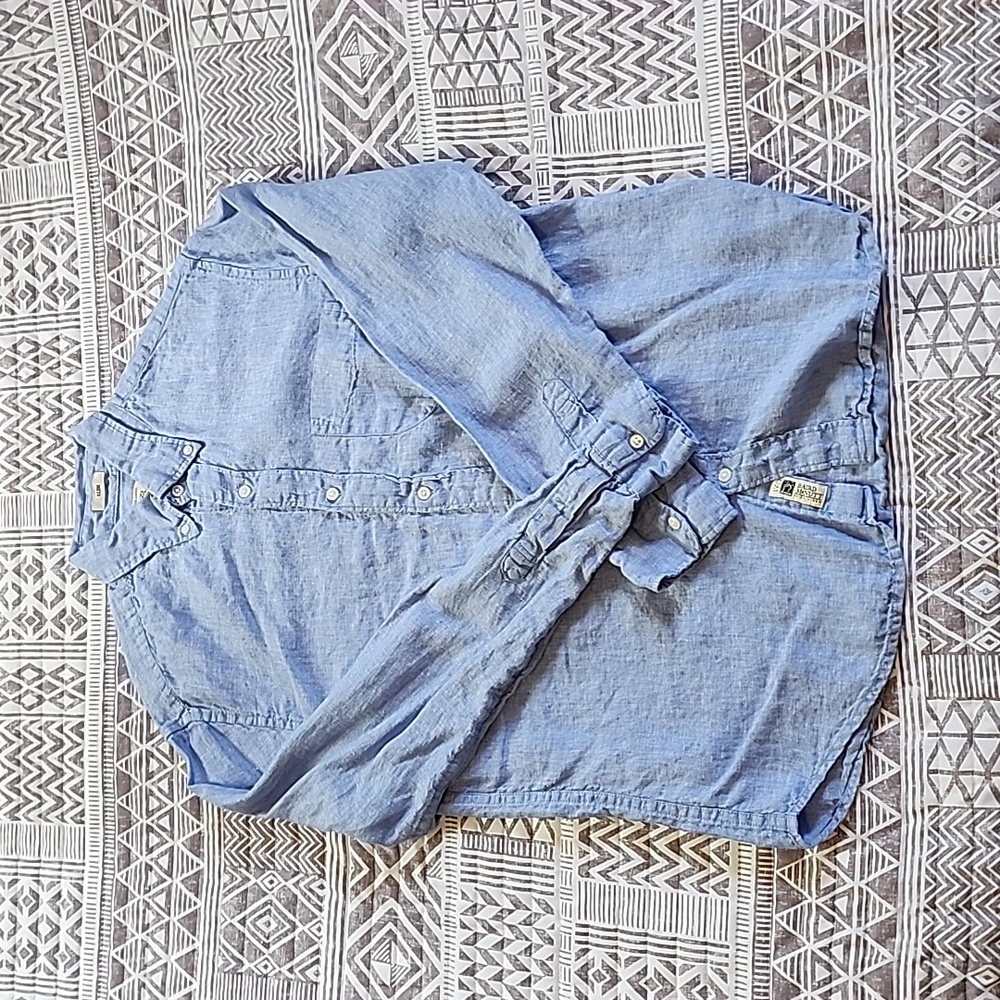 J. Crew blue button down Irish linen  slim fit shirt medium